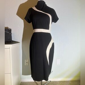 VfEmage Black and Cream Midi Dress